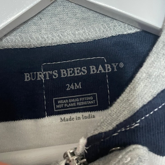 Burt's Bees Baby 24M Striped Foot Pajamas Snug Fit Organic Cotton Sleepwear NWT - Picture 2 of 6
